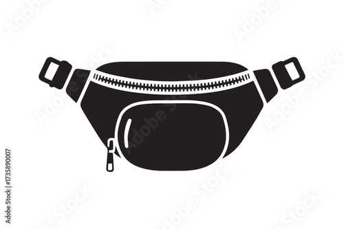 Detailed Retro Fanny Pack or Waist Bag with Zipper Silhouette Icon for Festival Travel and Outdoor Sport Designs