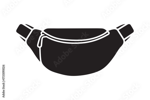 Detailed Retro Fanny Pack or Waist Bag with Zipper Silhouette Icon for Festival Travel and Outdoor Sport Designs