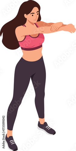 Flat Style Detailed Woman Stretching Arm Exercise Illustration Graphic