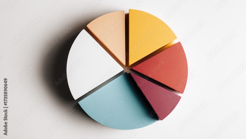 Fototapeta premium Colorful Pie Chart on White Background Representing Data Division and Statistics.