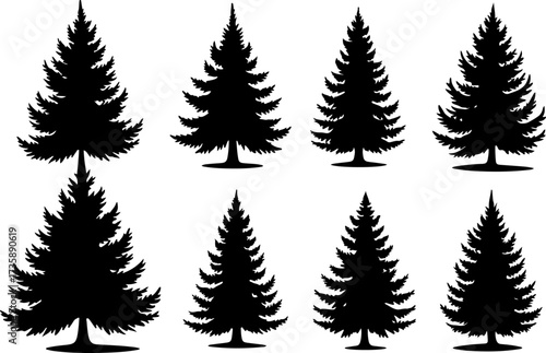 Set of Pine Tree Silhouette Vectors Bundle