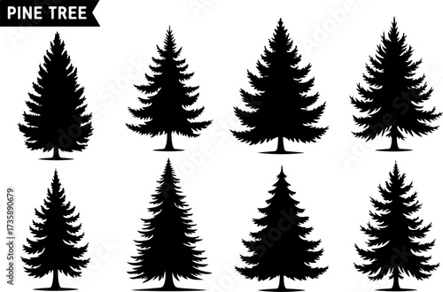 Set of Pine Tree Silhouette Vectors Bundle