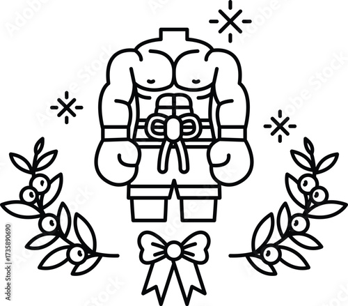 A man with a boxing glove on his left hand and a bow on his right hand