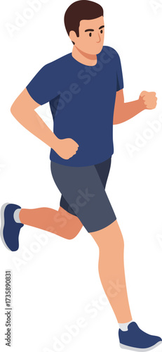 Flat Style Full Body Running Man Isolated on White Illustration