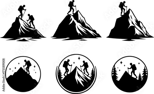 Mountain Hiker Silhouette Adventure Design