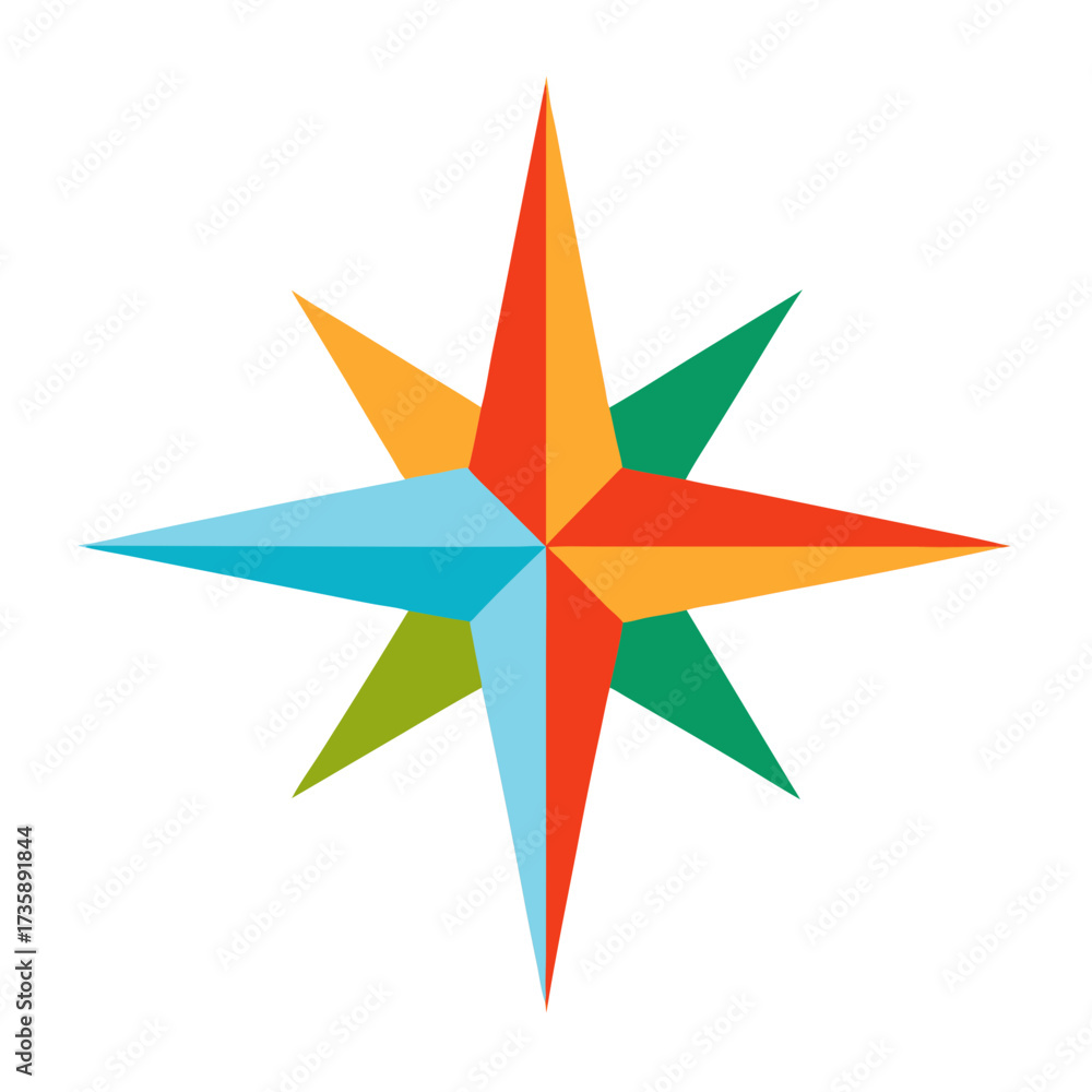 Obraz premium Minimal Colorful Compass Rose Vector Element on White