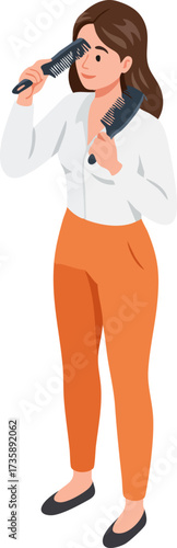 Flat Illustration Young Woman Examining Specimen Through Microscope in Lab