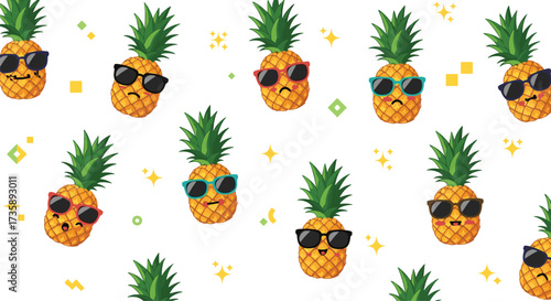 Cute pixel art pineapples wearing sunglasses having fun.