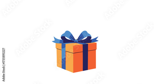 A decorated gift box with a blue ribbon and bow is ready for giving.