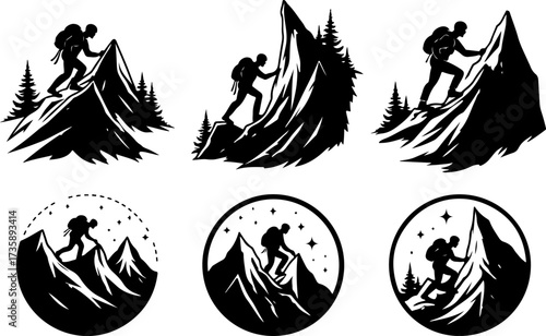 Mountain Hiking Adventure Silhouette Bundle
