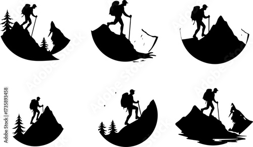 Mountain Hiking Adventure Silhouette Bundle