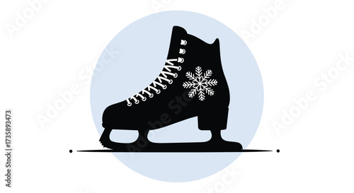 Ice skate silhouette with snowflake design perfect for winter themes.