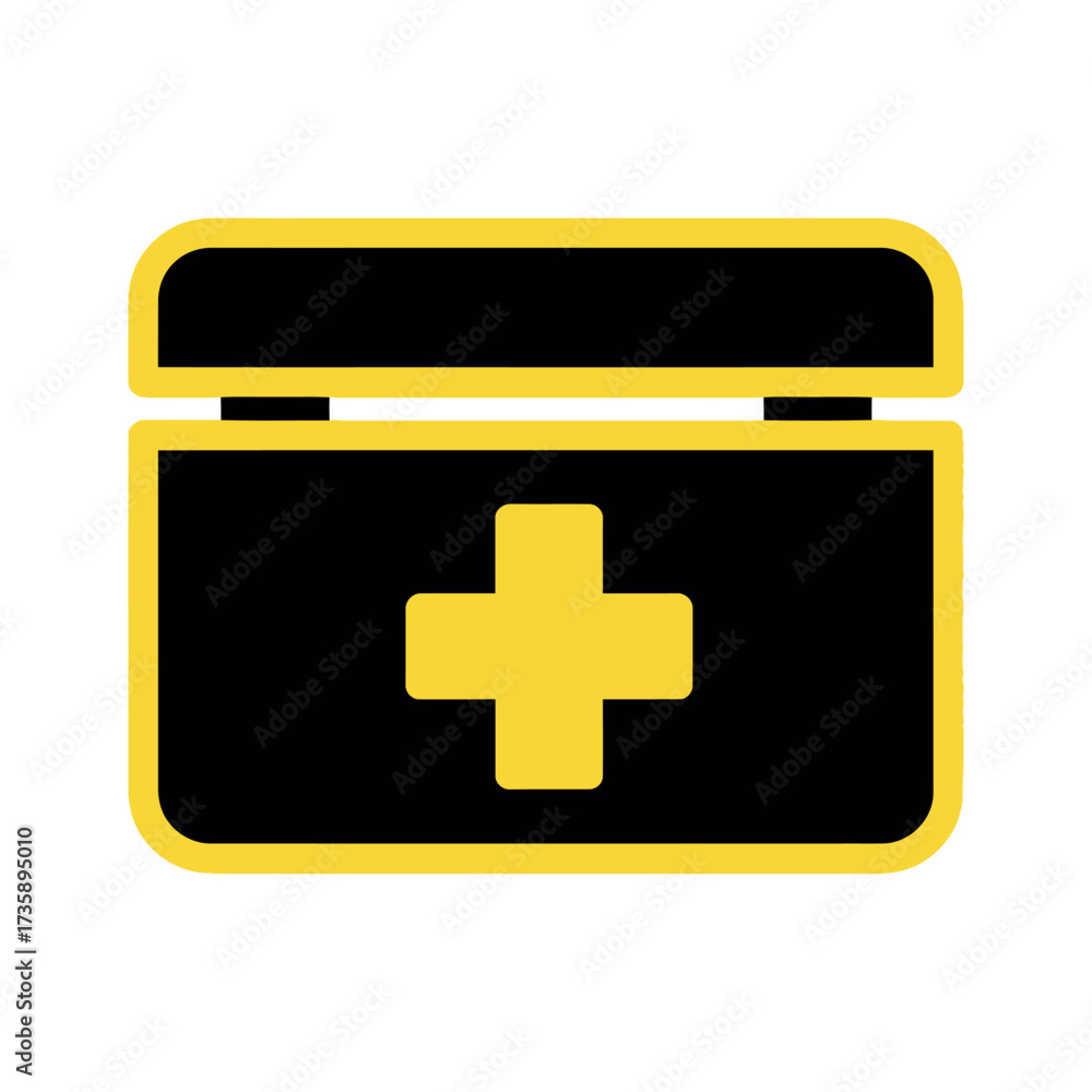 Obraz premium Yellow cross first aid kit icon