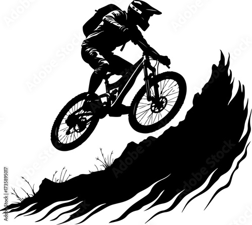 Mountain Biker Climbing Slope Silhouette”