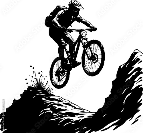 Mountain Biker Climbing Slope Silhouette”