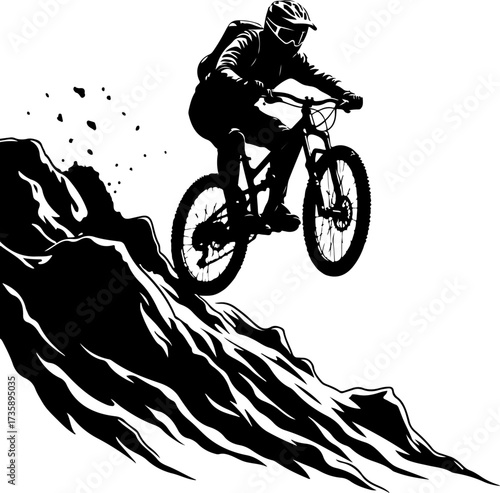 Mountain Biker Climbing Slope Silhouette”