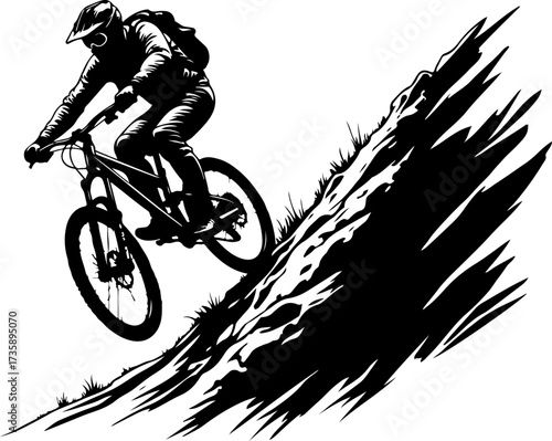 Mountain Biker Climbing Slope Silhouette”