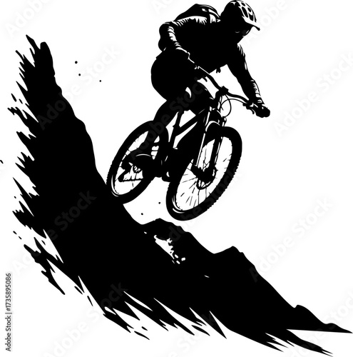 Mountain Biker Climbing Slope Silhouette”