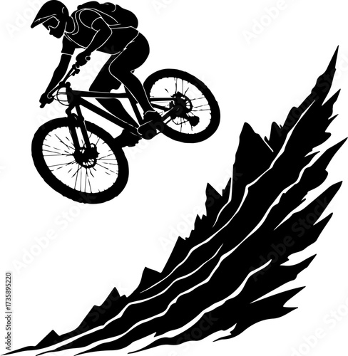 Mountain Biker Climbing Slope Silhouette”