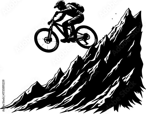 Mountain Biker Climbing Slope Silhouette”