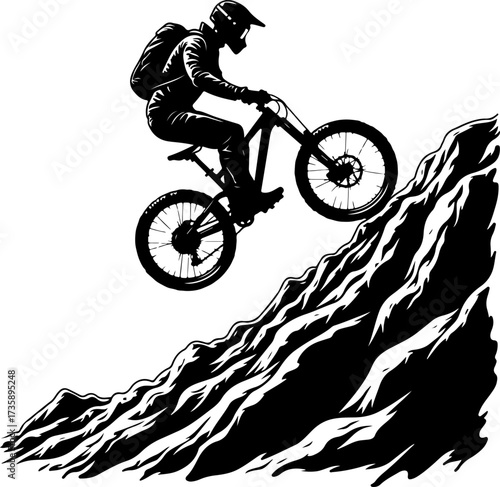 Mountain Biker Climbing Slope Silhouette”
