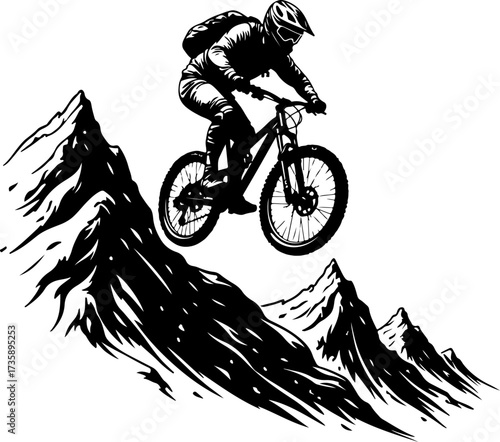 Mountain Biker Climbing Slope Silhouette”