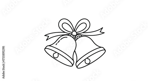 Two ringing bells tied with a ribbon bow for celebration.