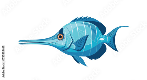 A striking blue swordfish with a long pointed bill swims in the ocean.
