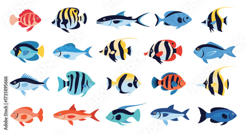 A colorful collection of marine aquatic creatures.