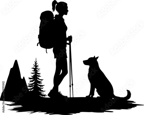 Hiking Companion: Woman and Dog Adventure Silhouette"