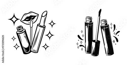 Minimalist line art beauty product sketch of a leapgloss black silhouette style vector art design