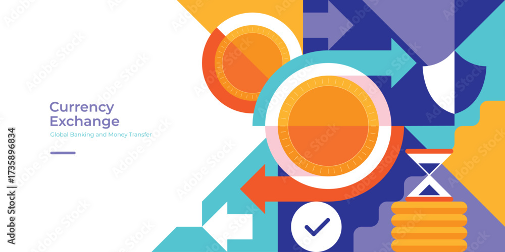 Fototapeta premium International financial market and currency exchange background. Modern global banking, money transfer, investments, trading, and secure bank operations.