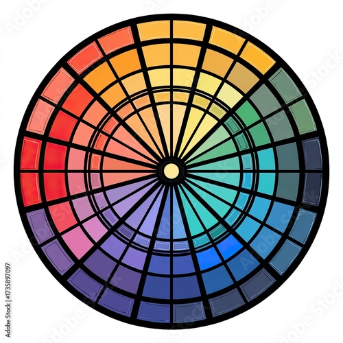 Circular color wheel showing various hues and shades