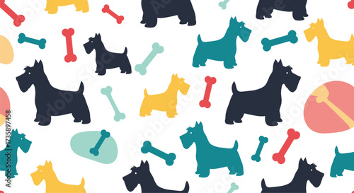A charming pattern featuring scottish terriers and dog bones.