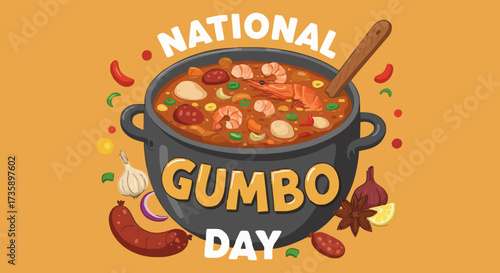 National gumbo day vector illustration, seafood