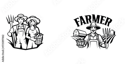 Minimalist line art sketch of a farmers black silhouette style vector art design