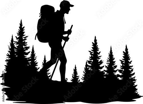 Mountain Hiker  Silhouette Vector Black