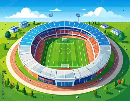 football stadium 2D flatlay