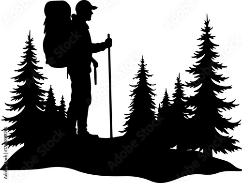 Mountain Hiker  Silhouette Vector Black