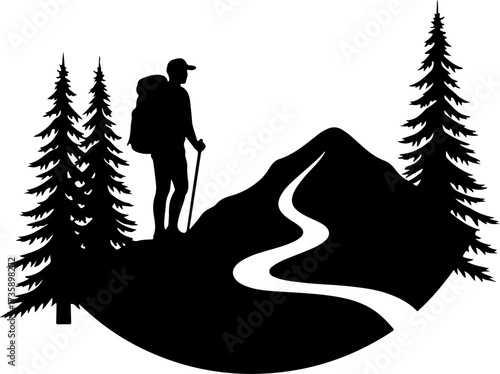 Mountain Hiker  Silhouette Vector Black