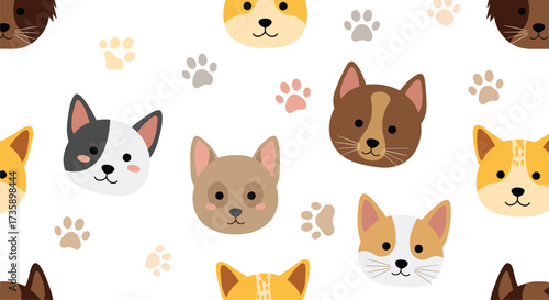 A charming collection of cute puppy faces and paw prints.