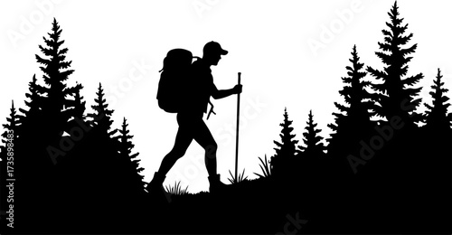 Mountain Hiker  Silhouette Vector Black