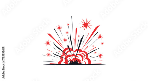 Abstract representation of a colorful explosion originating from a central point emitting lines and bursts of light and particles.