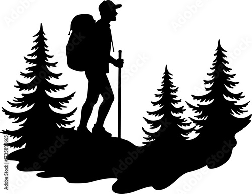 Mountain Hiker  Silhouette Vector Black