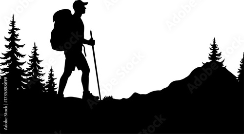 Mountain Hiker  Silhouette Vector Black