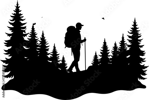 Mountain Hiker  Silhouette Vector Black