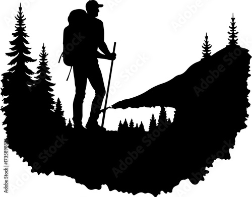 Mountain Hiker  Silhouette Vector Black