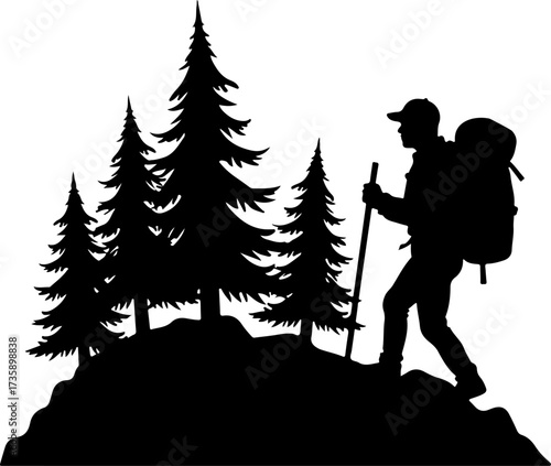 Mountain Hiker  Silhouette Vector Black