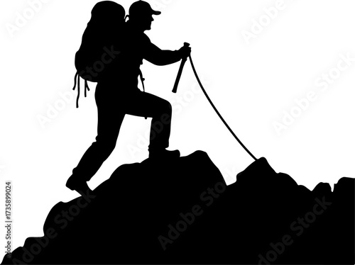 Mountain Hiker  Silhouette Vector Black