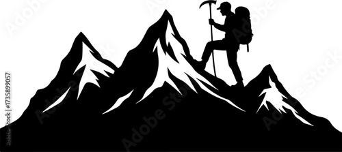 Mountain Hiker  Silhouette Vector Black